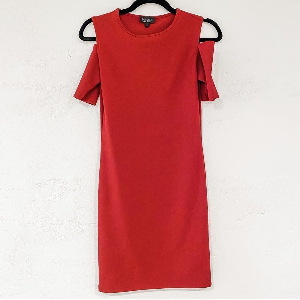 TopShop Ribbed Cold Shoulder Mini Dress in Red Size 2
